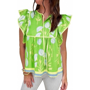 image:imageCicy Bell Womens Peplum Floral Blouses Babydoll Ruffle Cap Sleeve Boho Tops  Flutter Short Sleeve TopV NeckDressy Casual Summer Flowy ShirtsVersatile for Daily VocationOlive Drab