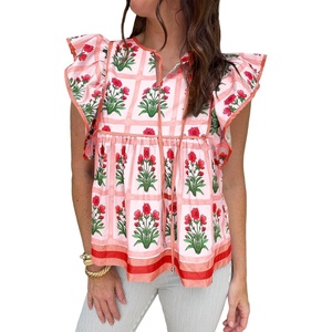 image:imageCicy Bell Womens Peplum Floral Blouses Babydoll Ruffle Cap Sleeve Boho Tops  Flutter Short Sleeve TopV NeckDressy Casual Summer Flowy ShirtsVersatile for Daily VocationRed
