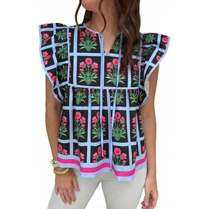 image:imageCicy Bell Womens Peplum Floral Blouses Babydoll Ruffle Cap Sleeve Boho Tops  Flutter Short Sleeve TopV NeckDressy Casual Summer Flowy ShirtsVersatile for Daily VocationBlack