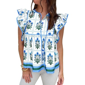 image:imageCicy Bell Womens Peplum Floral Blouses Babydoll Ruffle Cap Sleeve Boho Tops  Flutter Short Sleeve TopV NeckDressy Casual Summer Flowy ShirtsVersatile for Daily VocationBlue