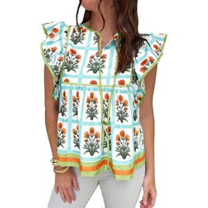 image:imageCicy Bell Womens Peplum Floral Blouses Babydoll Ruffle Cap Sleeve Boho Tops  Flutter Short Sleeve TopV NeckDressy Casual Summer Flowy ShirtsVersatile for Daily VocationGreen