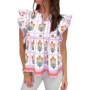 image:imageCicy Bell Womens Peplum Floral Blouses Babydoll Ruffle Cap Sleeve Boho Tops  Flutter Short Sleeve TopV NeckDressy Casual Summer Flowy ShirtsVersatile for Daily VocationPurple