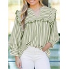 image:imageCicy Bell Womens Striped Babydoll Shirts Ruffle V Neck Long Sleeve TopsArmy Green