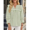 image:imageCicy Bell Womens Striped Babydoll Shirts Ruffle V Neck Long Sleeve TopsArmy Green
