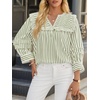 image:imageCicy Bell Womens Striped Babydoll Shirts Ruffle V Neck Long Sleeve TopsArmy Green