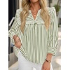 image:imageCicy Bell Womens Striped Babydoll Shirts Ruffle V Neck Long Sleeve TopsArmy Green