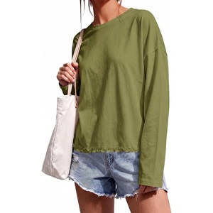 image:imageCicy Bell Womens Oversized Ruffle Hem Tops Crew Neck Casual Boxy T ShirtsArmy Green