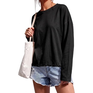image:imageCicy Bell Womens Oversized Ruffle Hem Tops Crew Neck Casual Boxy T ShirtsBlack