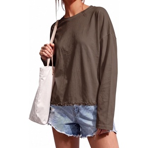 image:imageCicy Bell Womens Oversized Ruffle Hem Tops Crew Neck Casual Boxy T ShirtsCoffee