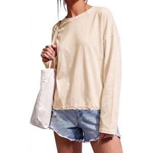 image:imageCicy Bell Womens Oversized Ruffle Hem Tops Crew Neck Casual Boxy T ShirtsKhaki