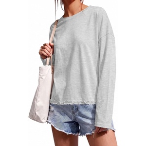 image:imageCicy Bell Womens Oversized Ruffle Hem Tops Crew Neck Casual Boxy T ShirtsLight Grey