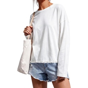 image:imageCicy Bell Womens Oversized Ruffle Hem Tops Crew Neck Casual Boxy T ShirtsWhite