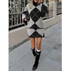 image:imageCicy Bell Women Mock Neck Argyle Sweater 2 Piece Outfits Mini Skirt SetsGrey