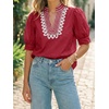 image:imageCicy Bell Womens Puff Short Sleeve Blouses Dressy Embroidered Boutique TopsBurgundy