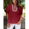 image:imageCicy Bell Womens Puff Short Sleeve Blouses Dressy Embroidered Boutique TopsBurgundy