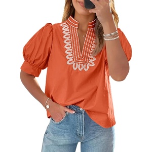 image:imageCicy Bell Womens Puff Short Sleeve Blouses Dressy Embroidered Boutique TopsOrange