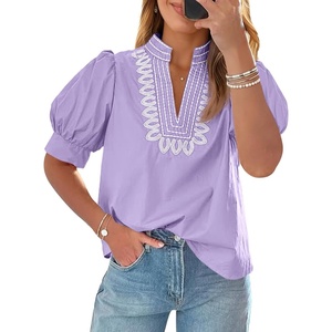 image:imageCicy Bell Womens Puff Short Sleeve Blouses Dressy Embroidered Boutique TopsPale Purple