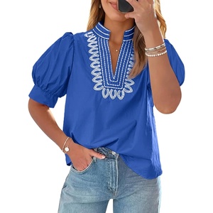 image:imageCicy Bell Womens Puff Short Sleeve Blouses Dressy Embroidered Boutique TopsRoyal Blue