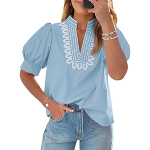 image:imageCicy Bell Womens Puff Short Sleeve Blouses Dressy Embroidered Boutique TopsSky Blue