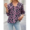 image:imageCicy Bell Womens Floral Button Down Shirts Casual 34 Sleeve BlousesBlack Print