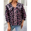 image:imageCicy Bell Womens Floral Button Down Shirts Casual 34 Sleeve BlousesBlack Print