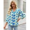 image:imageCicy Bell Womens Floral Button Down Shirts Casual 34 Sleeve BlousesBlue