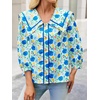 image:imageCicy Bell Womens Floral Button Down Shirts Casual 34 Sleeve BlousesBlue