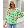 image:imageCicy Bell Womens Floral Button Down Shirts Casual 34 Sleeve BlousesGreen Print