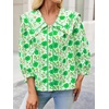 image:imageCicy Bell Womens Floral Button Down Shirts Casual 34 Sleeve BlousesGreen Print