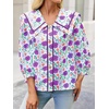 image:imageCicy Bell Womens Floral Button Down Shirts Casual 34 Sleeve BlousesPurple