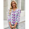 image:imageCicy Bell Womens Floral Button Down Shirts Casual 34 Sleeve BlousesPurple