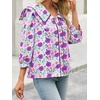 image:imageCicy Bell Womens Floral Button Down Shirts Casual 34 Sleeve BlousesPurple