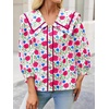image:imageCicy Bell Womens Floral Button Down Shirts Casual 34 Sleeve BlousesRose Red