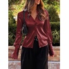 image:imageCicy Bell Womens Satin Slim Fit Blouses Long Sleeve Going Out Silky TopsBurgundy