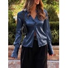 image:imageCicy Bell Womens Satin Slim Fit Blouses Long Sleeve Going Out Silky TopsNavy