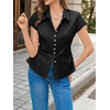image:imageCicy Bell Womens Summer Button Down Shirts Short Sleeve Petite Blouses TopsBlack