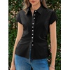 image:imageCicy Bell Womens Summer Button Down Shirts Short Sleeve Petite Blouses TopsBlack