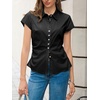 image:imageCicy Bell Womens Summer Button Down Shirts Short Sleeve Petite Blouses TopsBlack