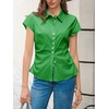 image:imageCicy Bell Womens Summer Button Down Shirts Short Sleeve Petite Blouses TopsGreen