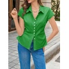 image:imageCicy Bell Womens Summer Button Down Shirts Short Sleeve Petite Blouses TopsGreen