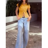 image:imageCicy Bell Womens Summer Button Down Shirts Short Sleeve Petite Blouses TopsTurmeric Yellow