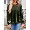 image:imageCicy Bell Womens Velvet Babydoll Tops Puff Sleeve Lace Ruffle Flowy BlousesArmy Green
