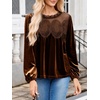 image:imageCicy Bell Womens Velvet Babydoll Tops Puff Sleeve Lace Ruffle Flowy BlousesBrown