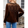image:imageCicy Bell Womens Velvet Babydoll Tops Puff Sleeve Lace Ruffle Flowy BlousesBrown