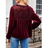image:imageCicy Bell Womens Velvet Babydoll Tops Puff Sleeve Lace Ruffle Flowy BlousesBurgundy