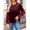 image:imageCicy Bell Womens Velvet Babydoll Tops Puff Sleeve Lace Ruffle Flowy BlousesBurgundy