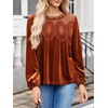 image:imageCicy Bell Womens Velvet Babydoll Tops Puff Sleeve Lace Ruffle Flowy BlousesCaramel