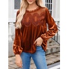 image:imageCicy Bell Womens Velvet Babydoll Tops Puff Sleeve Lace Ruffle Flowy BlousesCaramel