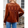 image:imageCicy Bell Womens Velvet Babydoll Tops Puff Sleeve Lace Ruffle Flowy BlousesCaramel