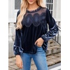 image:imageCicy Bell Womens Velvet Babydoll Tops Puff Sleeve Lace Ruffle Flowy BlousesNavy